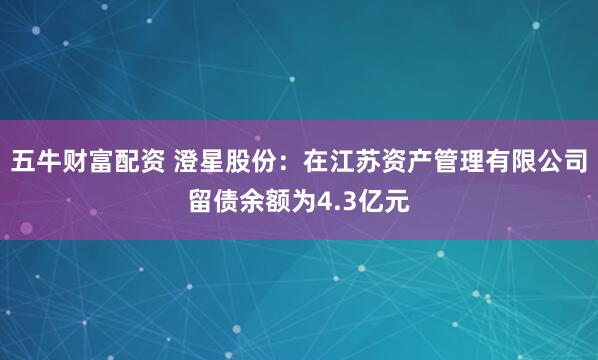 五牛财富配资 澄星股份：在江苏资产管理有限公司留债余额为4.3亿元
